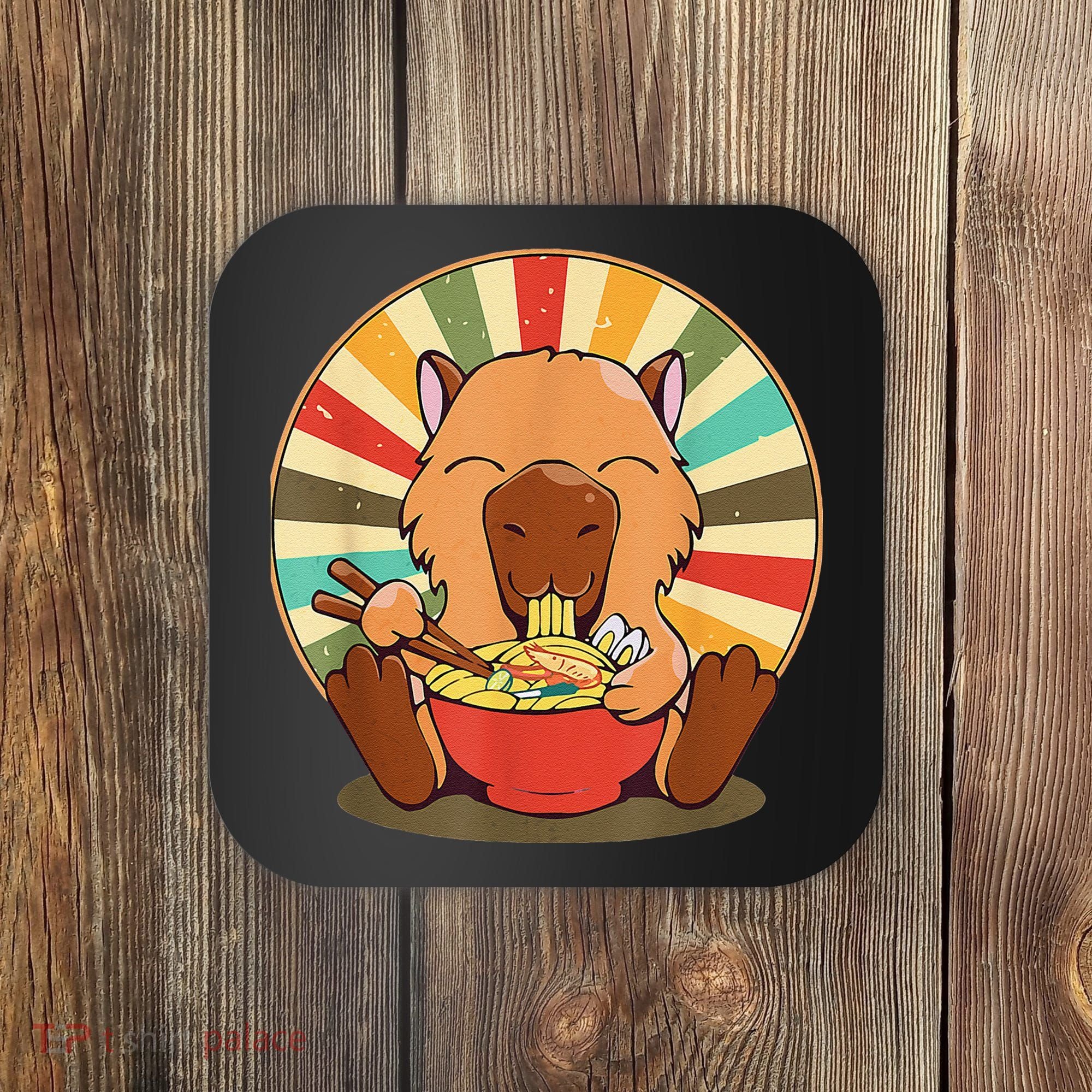 Cute Capybara Eating Ra Funny Animal Anime Manga  Coaster