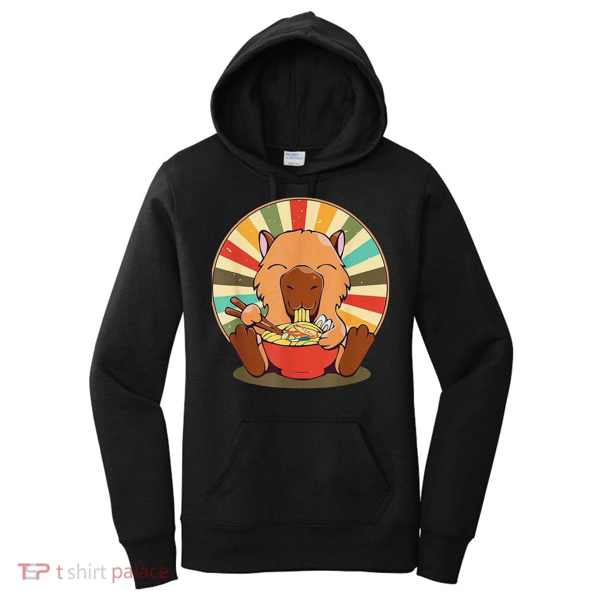 Cute Capybara Eating Ra Funny Animal Anime Manga  Women's Hoodie