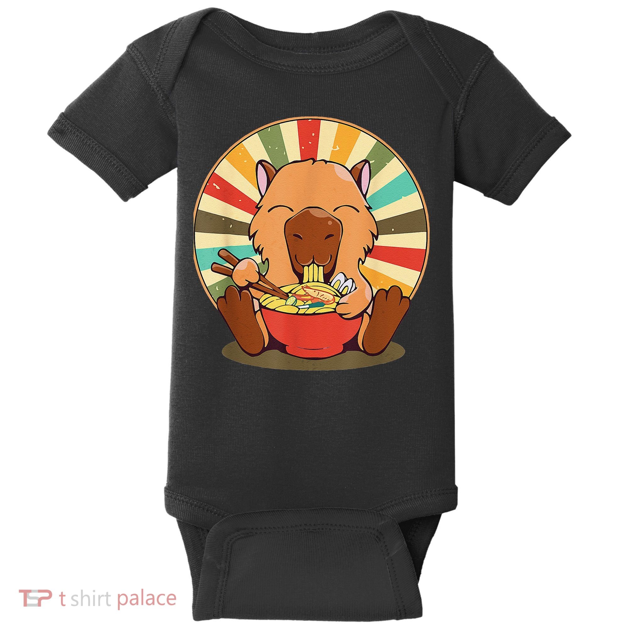 Cute Capybara Eating Ra Funny Animal Anime Manga  Baby Bodysuit
