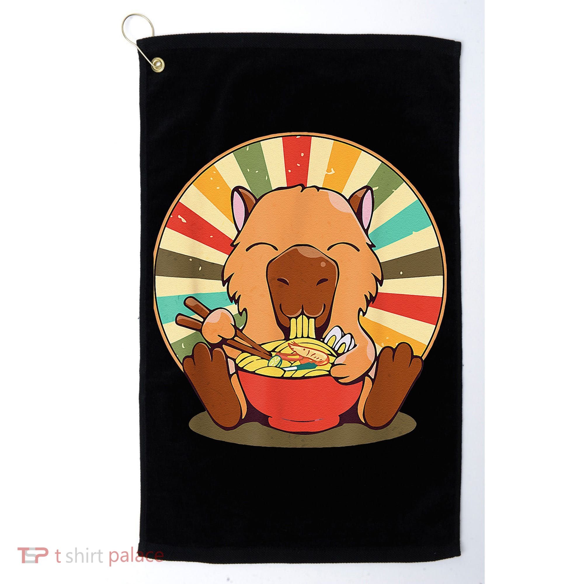 Cute Capybara Eating Ra Funny Animal Anime Manga  Golf Towel