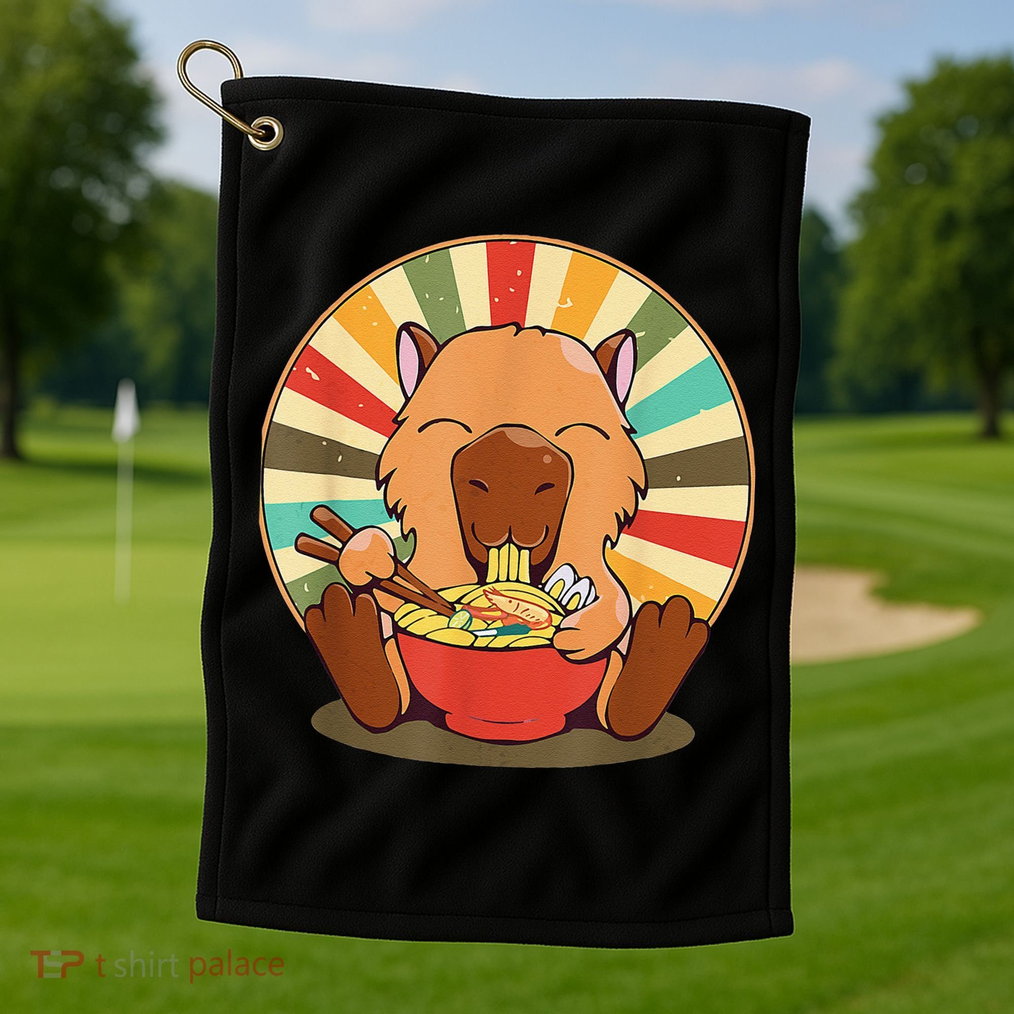 Cute Capybara Eating Ra Funny Animal Anime Manga  Golf Towel