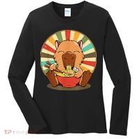 Cute Capybara Eating Ra Funny Animal Anime Manga  Women's Long Sleeve Shirt thumb 0