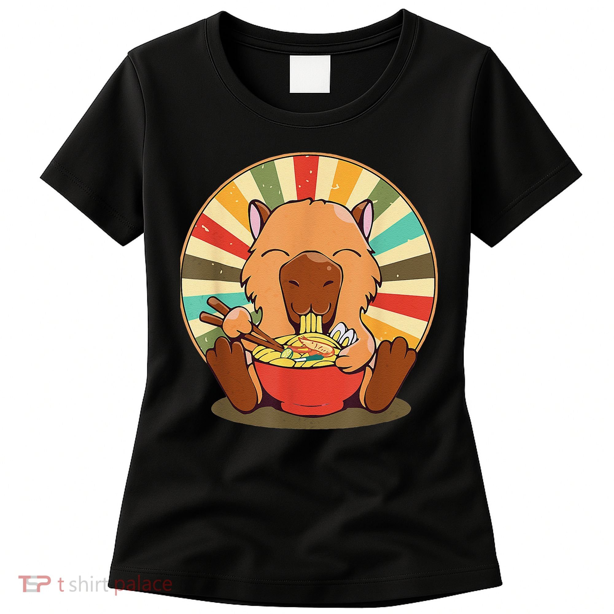 Cute Capybara Eating Ra Funny Animal Anime Manga  Women's T-Shirt
