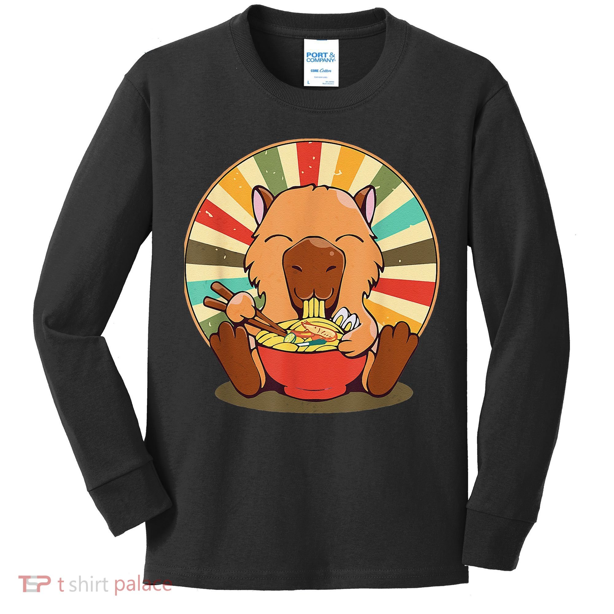 Cute Capybara Eating Ra Funny Animal Anime Manga  Kids Long Sleeve Shirt