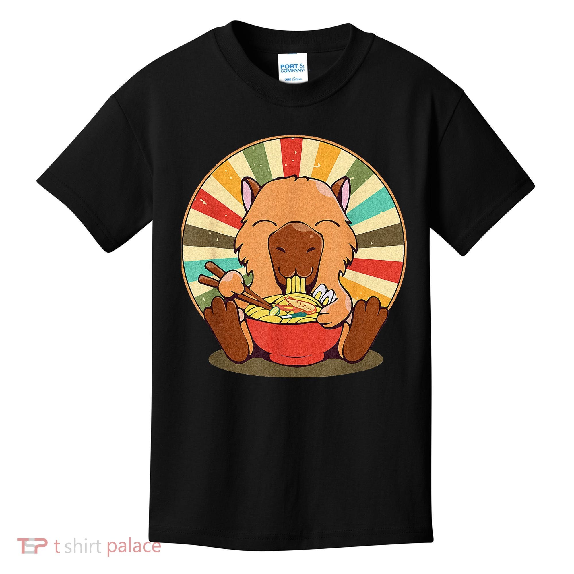 Cute Capybara Eating Ra Funny Animal Anime Manga  Kids T-Shirt
