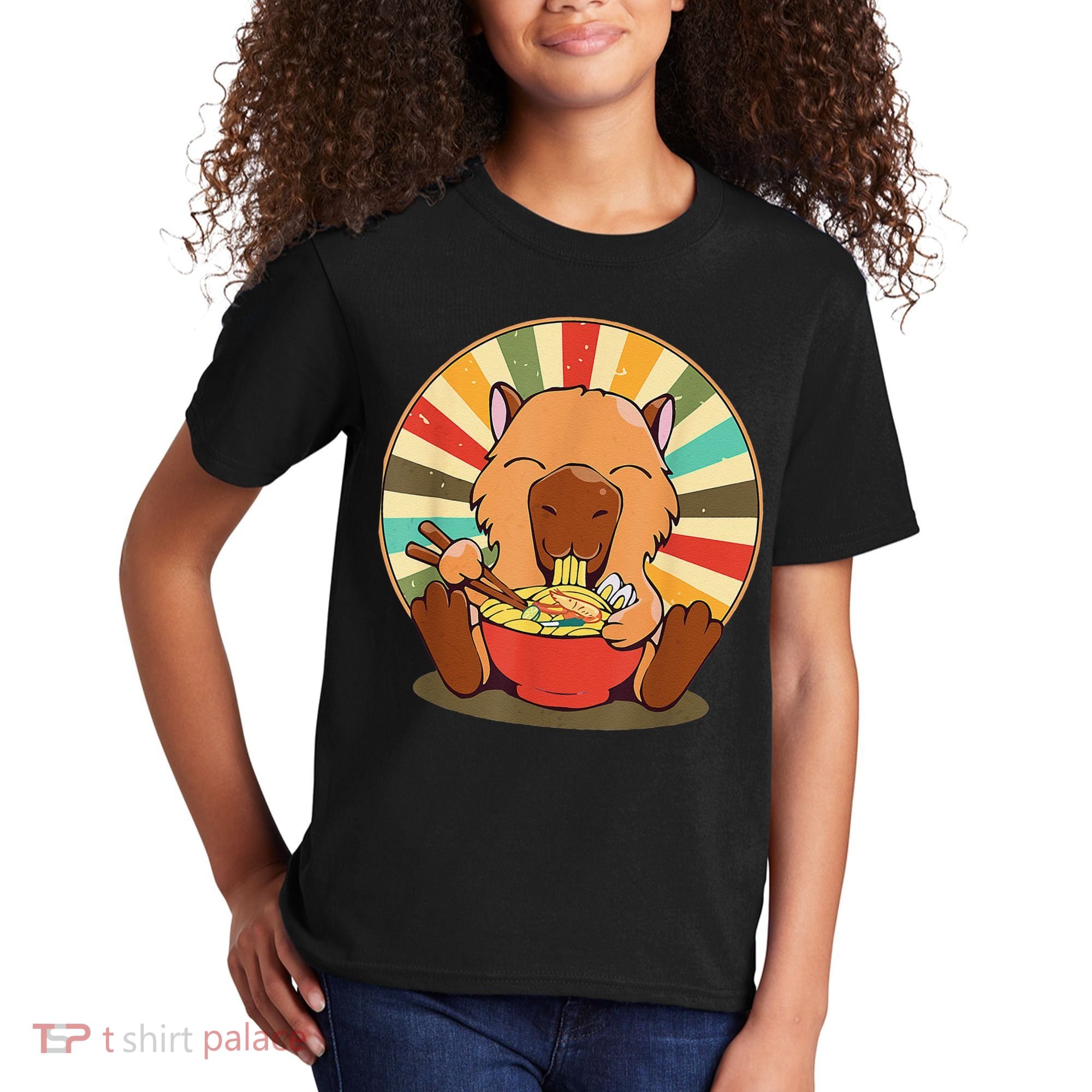 Cute Capybara Eating Ra Funny Animal Anime Manga  Kids T-Shirt