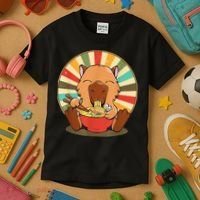 Cute Capybara Eating Ra Funny Animal Anime Manga  Kids T-Shirt thumb 3