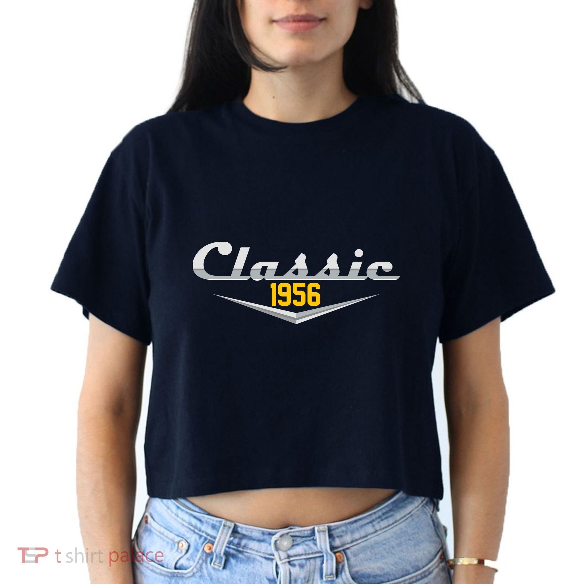 Classic Car Emblem 1956 70th Birthday Women's Crop Top Tee
