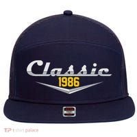 Classic Car Emblem 1986 40th Birthday 7 Panel Mesh Trucker Snapback Hat thumb 0