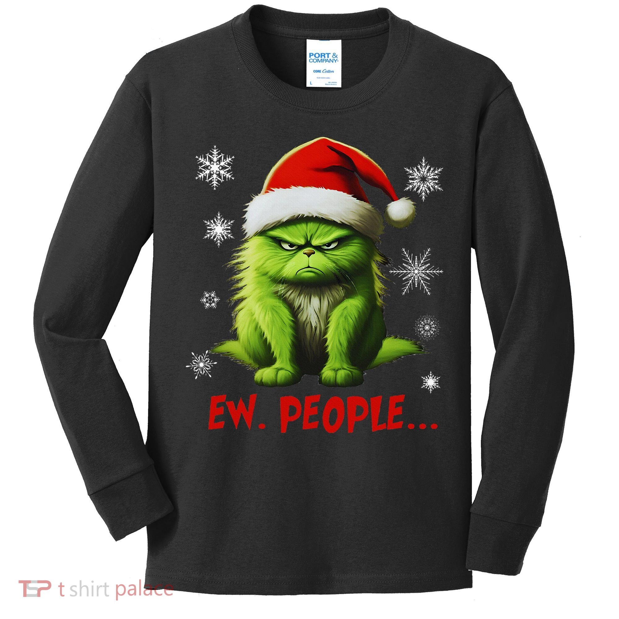 Christmas Cat Ew People Meowy Cat Lovers Kids Long Sleeve Shirt
