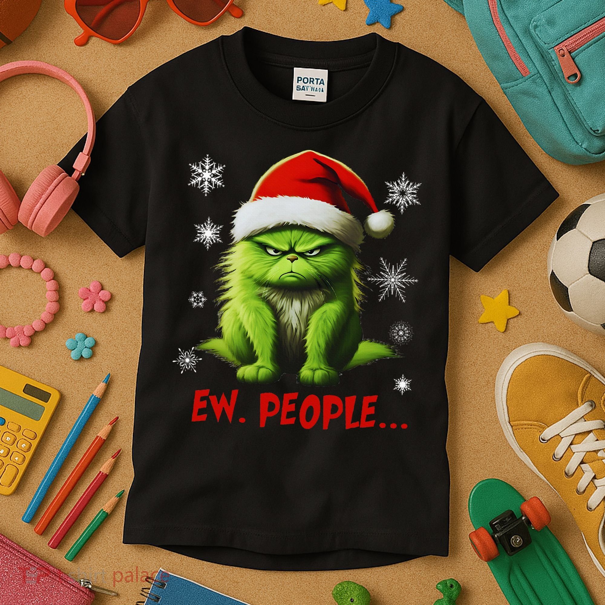 Christmas Cat Ew People Meowy Cat Lovers Kids T-Shirt