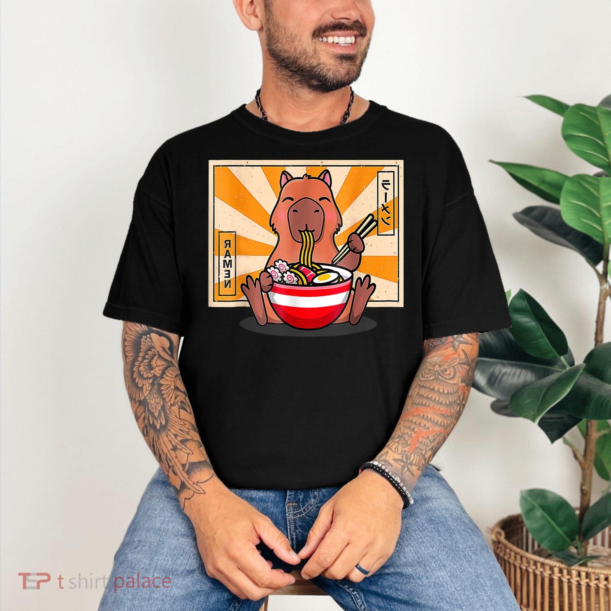 Cute Capybara Eating Ramen Funny Animal Anime Manga Comfort Colors T-Shirt