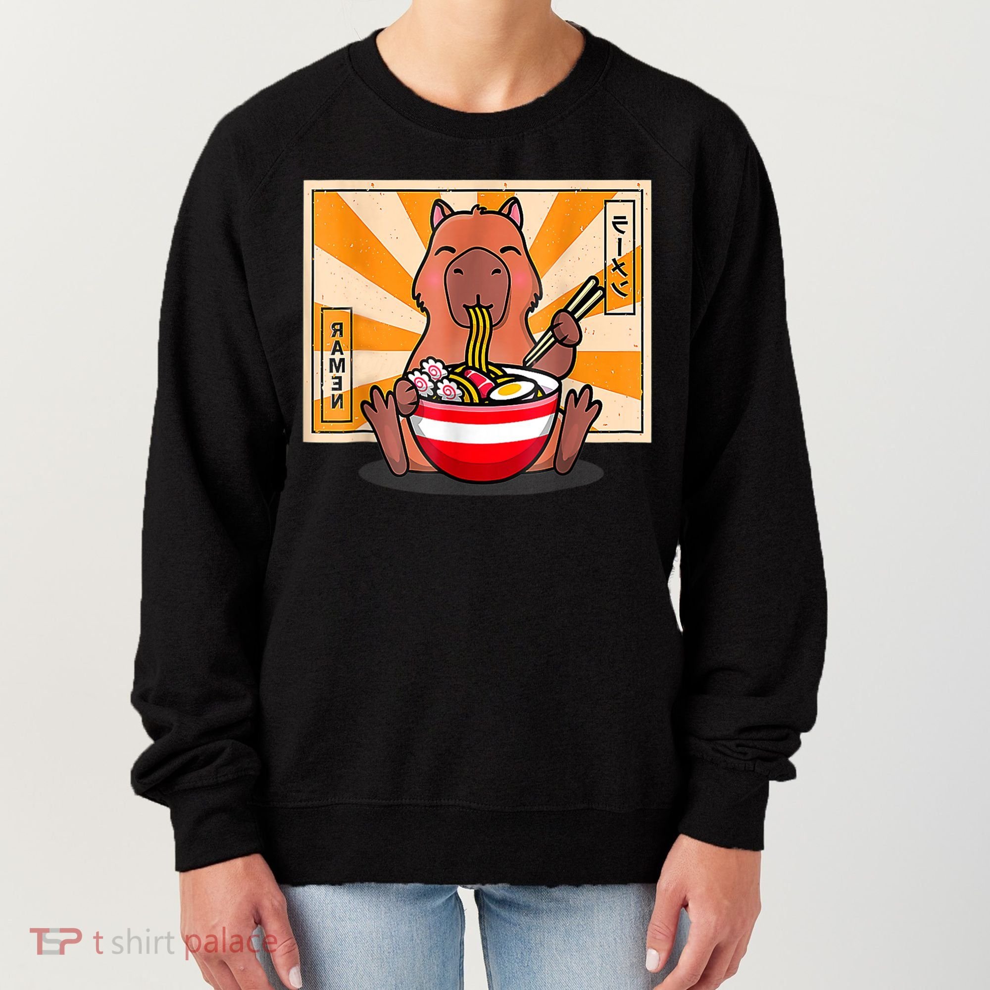 Cute Capybara Eating Ramen Funny Animal Anime Manga Women's Sweatshirt