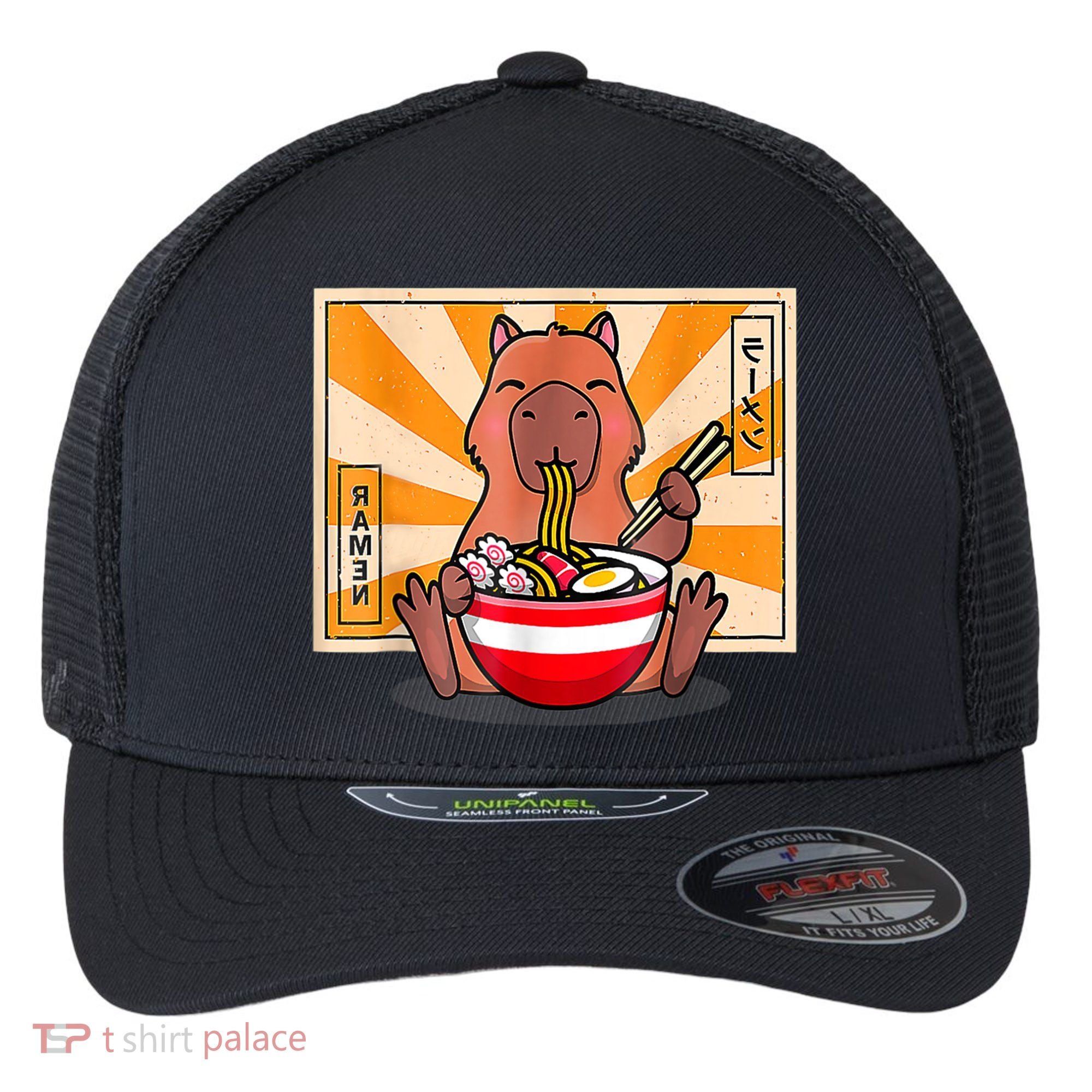 Cute Capybara Eating Ramen Funny Animal Anime Manga Flexfit Unipanel Trucker Cap