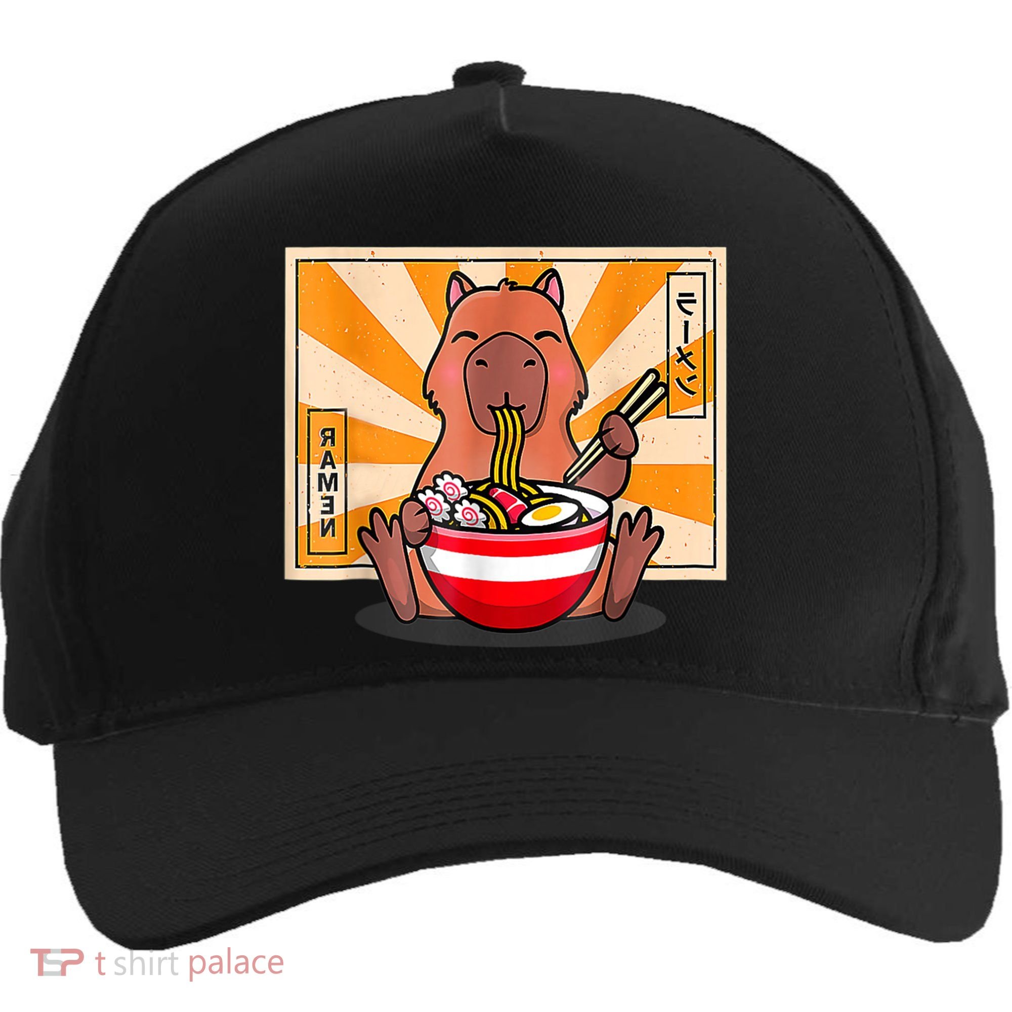 Cute Capybara Eating Ramen Funny Animal Anime Manga Five-Panel Snapback Cap