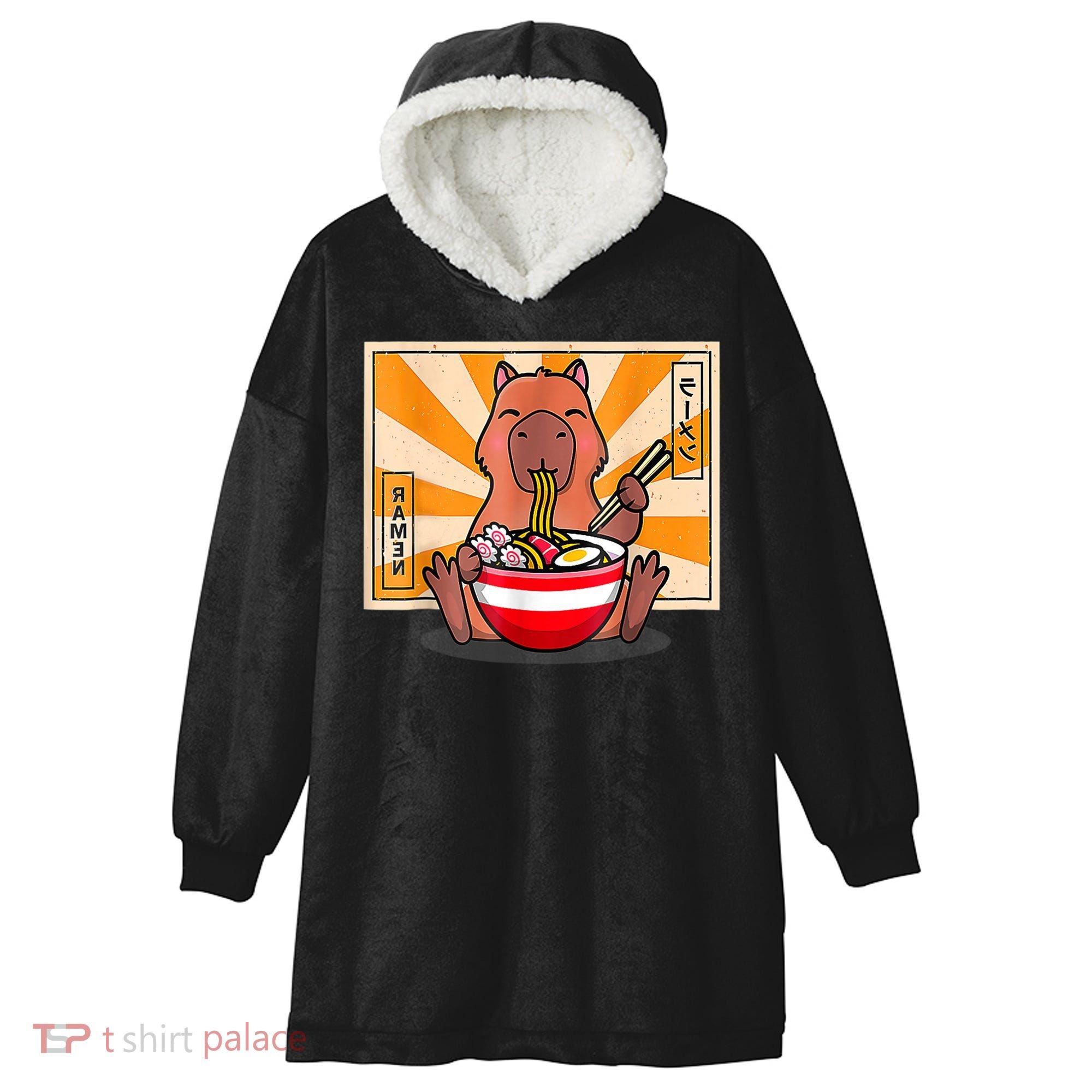Cute Capybara Eating Ramen Funny Animal Anime Manga Hooded Wearable Blanket