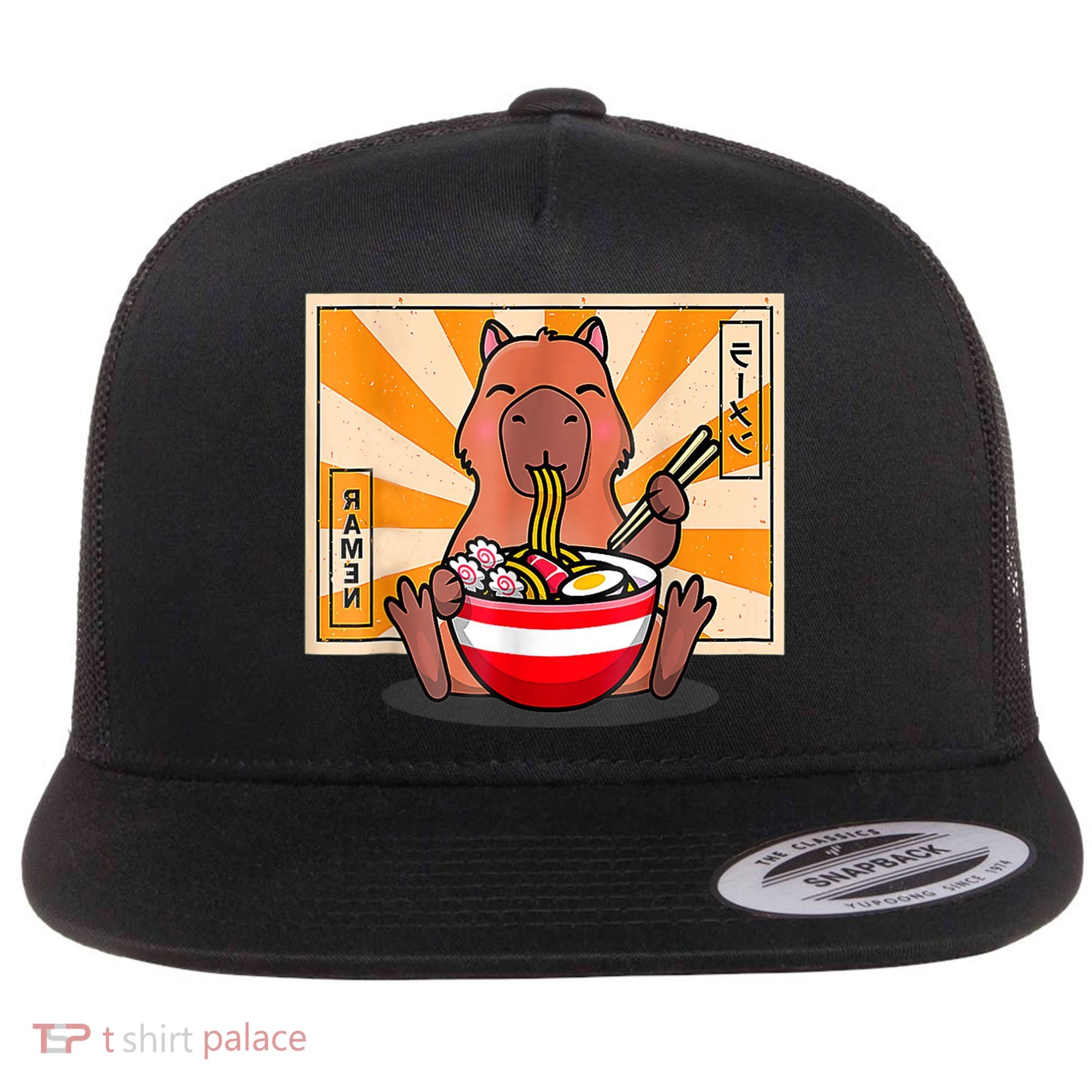Cute Capybara Eating Ramen Funny Animal Anime Manga Flat Bill Trucker Hat