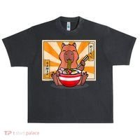 Cute Capybara Eating Ramen Funny Animal Anime Manga Urban Oversized Heavyweight T-Shirt thumb 0