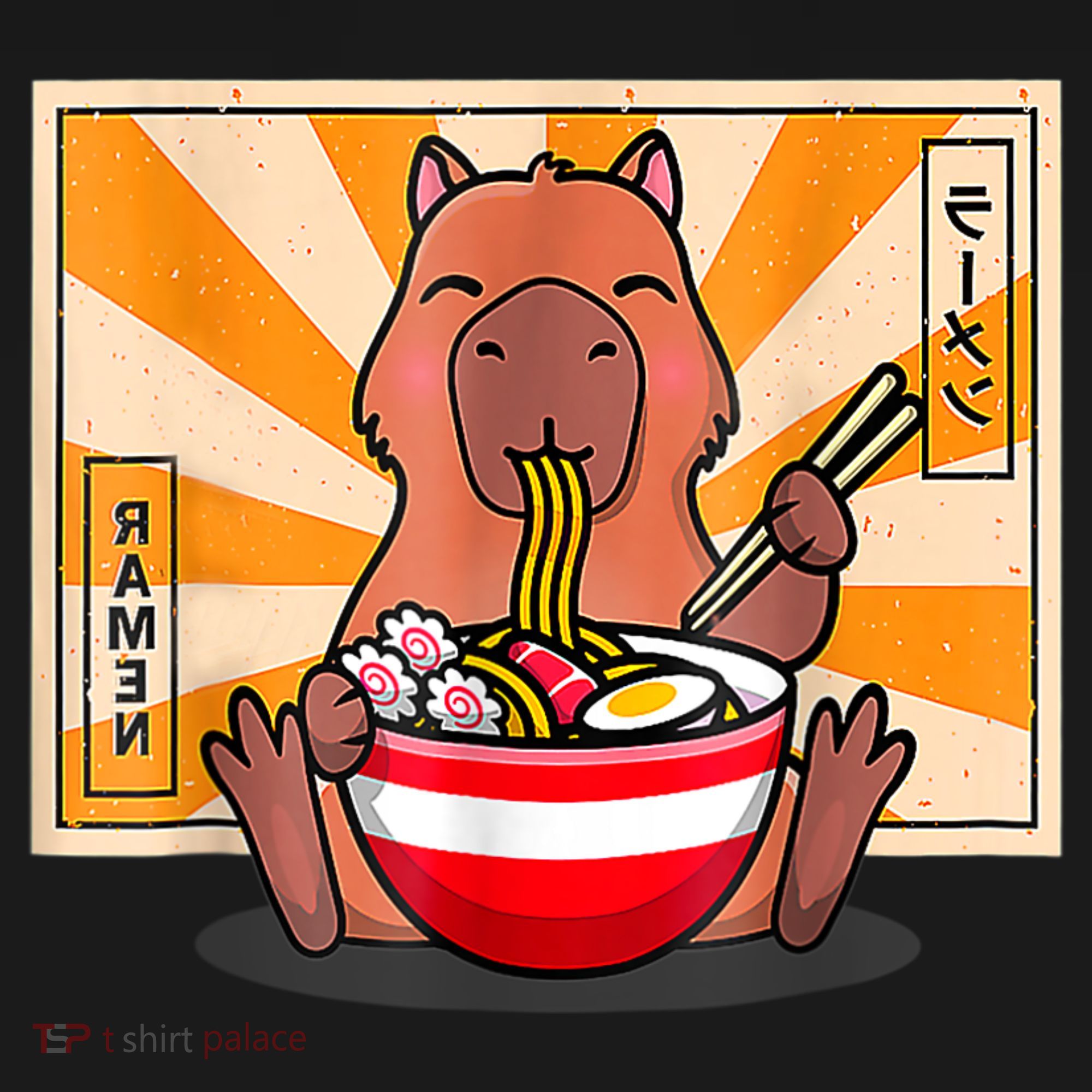 Cute Capybara Eating Ramen Funny Animal Anime Manga Baby Long Sleeve Bodysuit