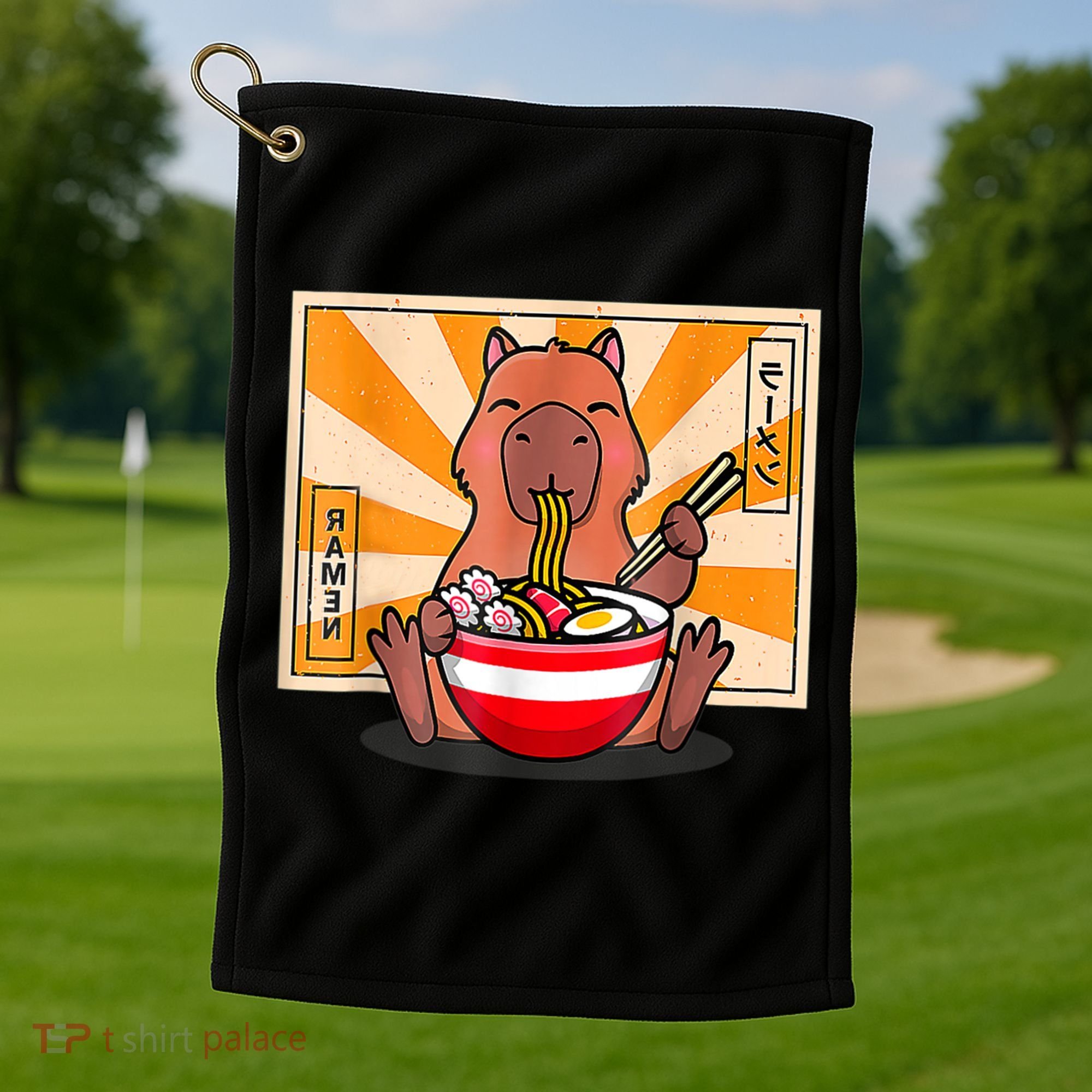 Cute Capybara Eating Ramen Funny Animal Anime Manga Golf Towel