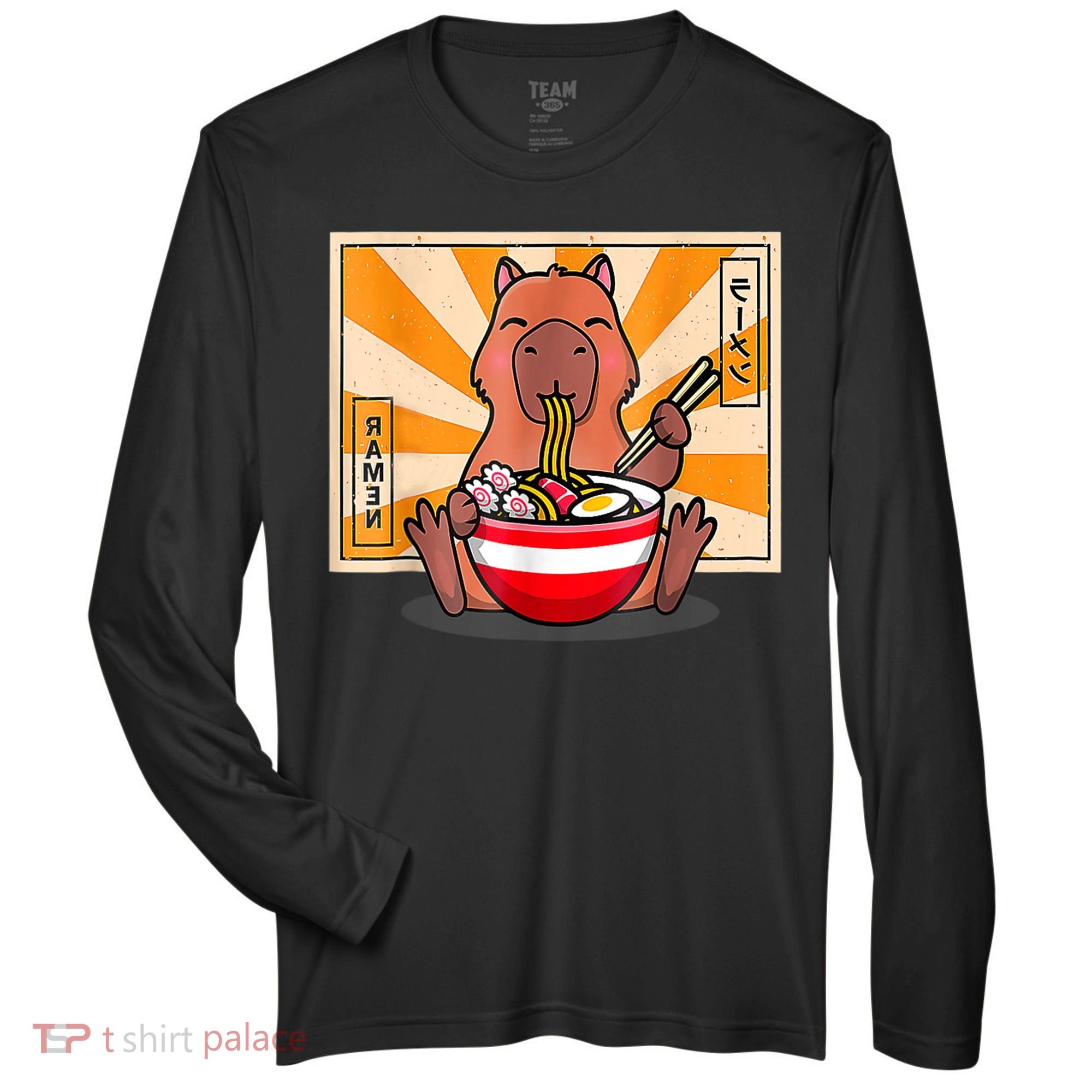 Cute Capybara Eating Ramen Funny Animal Anime Manga Zone Performance Long-Sleeve T-Shirt