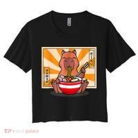 Cute Capybara Eating Ramen Funny Animal Anime Manga Women's Crop Top Tee thumb 0
