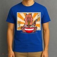 Cute Capybara Eating Ramen Funny Animal Anime Manga T-Shirt thumb 3