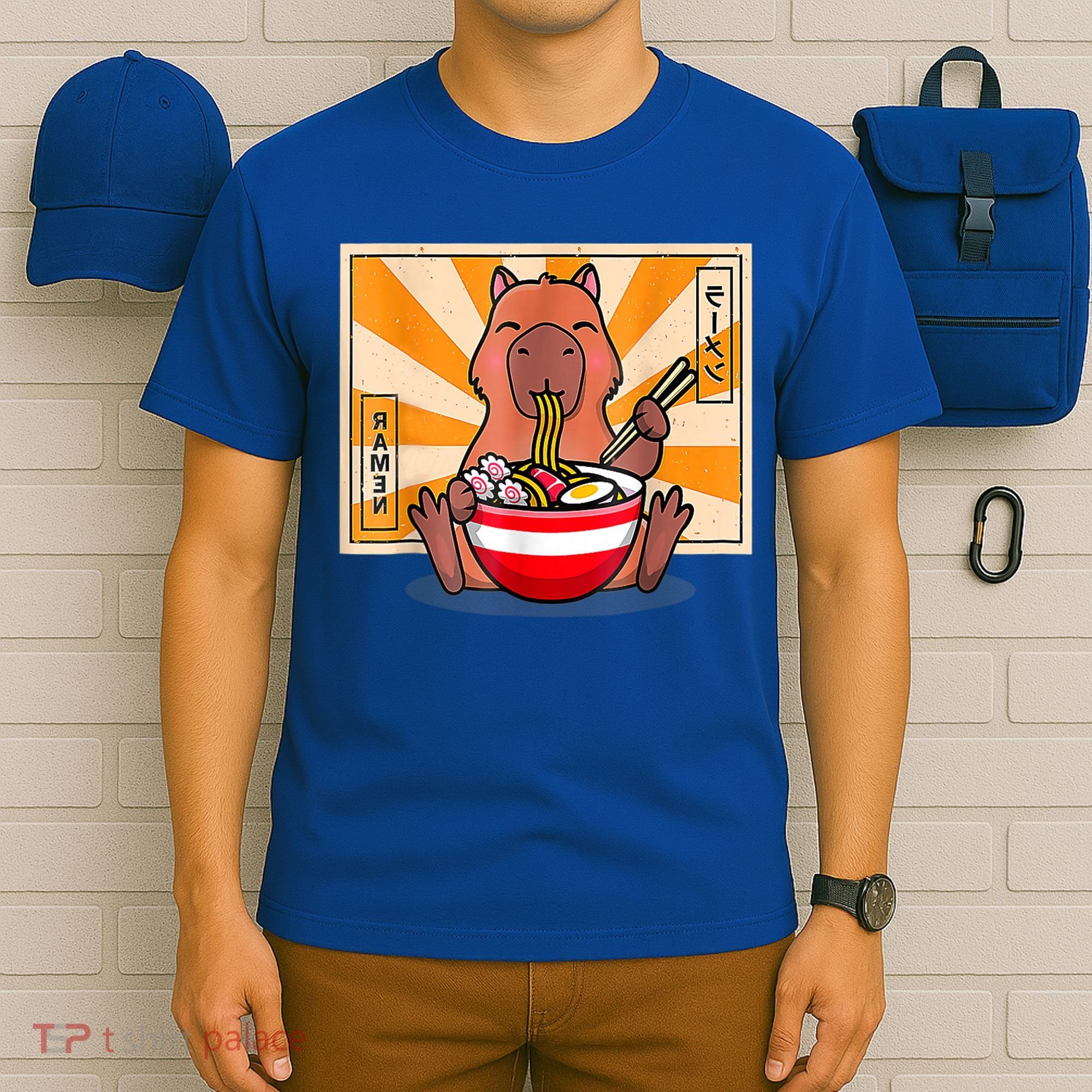 Cute Capybara Eating Ramen Funny Animal Anime Manga T-Shirt