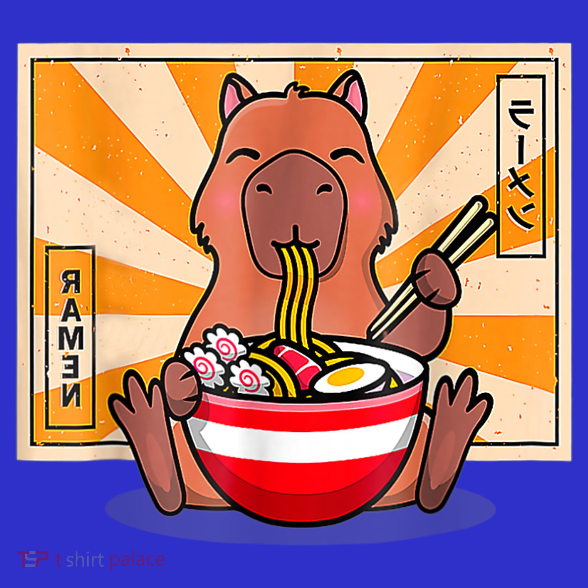 Cute Capybara Eating Ramen Funny Animal Anime Manga T-Shirt