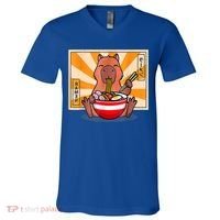 Cute Capybara Eating Ramen Funny Animal Anime Manga V-Neck T-Shirt thumb 0