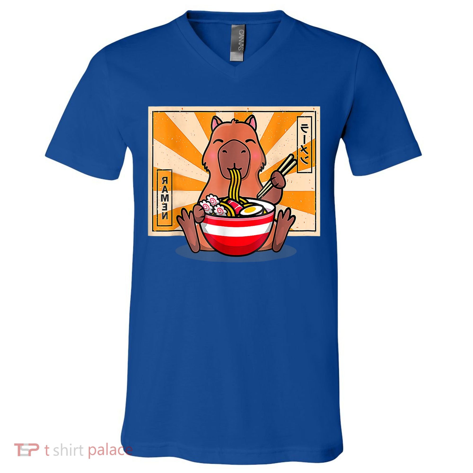 Cute Capybara Eating Ramen Funny Animal Anime Manga V-Neck T-Shirt