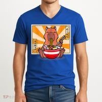 Cute Capybara Eating Ramen Funny Animal Anime Manga V-Neck T-Shirt thumb 2