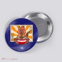Cute Capybara Eating Ramen Funny Animal Anime Manga Button thumb 0