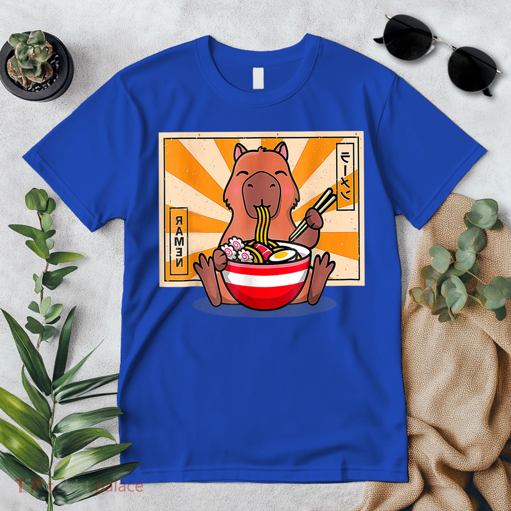 Cute Capybara Eating Ramen Funny Animal Anime Manga Premium T-Shirt