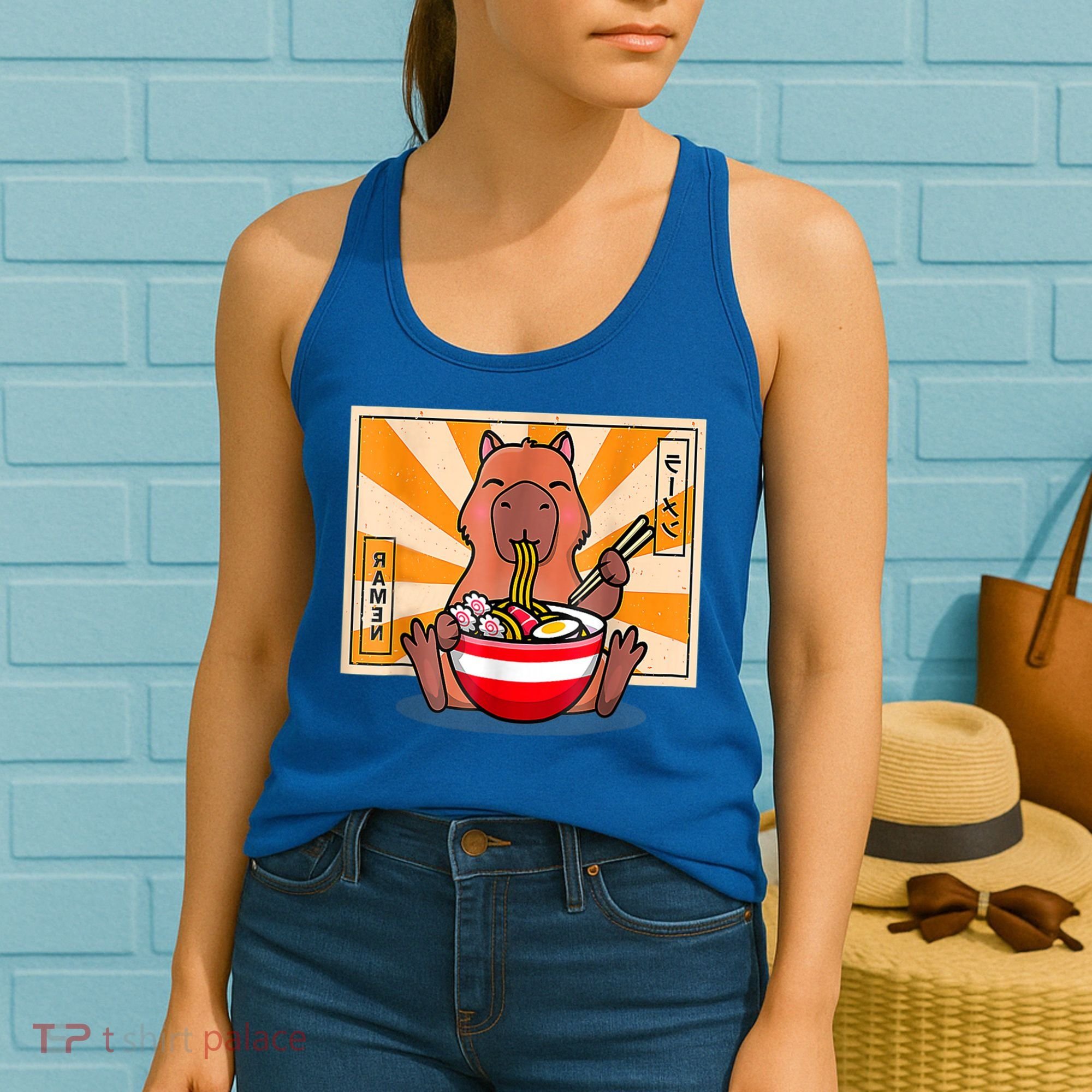 Cute Capybara Eating Ramen Funny Animal Anime Manga Women's Tank Top