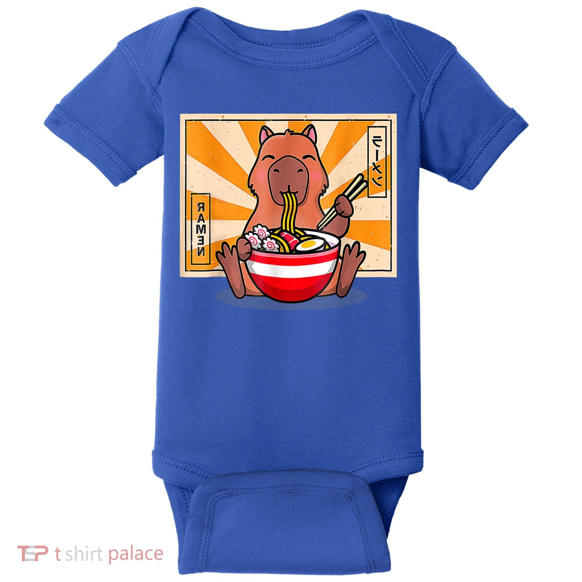 Cute Capybara Eating Ramen Funny Animal Anime Manga Baby Bodysuit