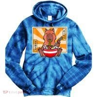 Cute Capybara Eating Ramen Funny Animal Anime Manga Tie Dye Hoodie thumb 0