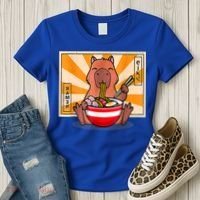 Cute Capybara Eating Ramen Funny Animal Anime Manga Women's T-Shirt thumb 3