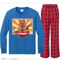 Cute Capybara Eating Ramen Funny Animal Anime Manga Kids Long Sleeve Plaid Pajama Set thumb 0