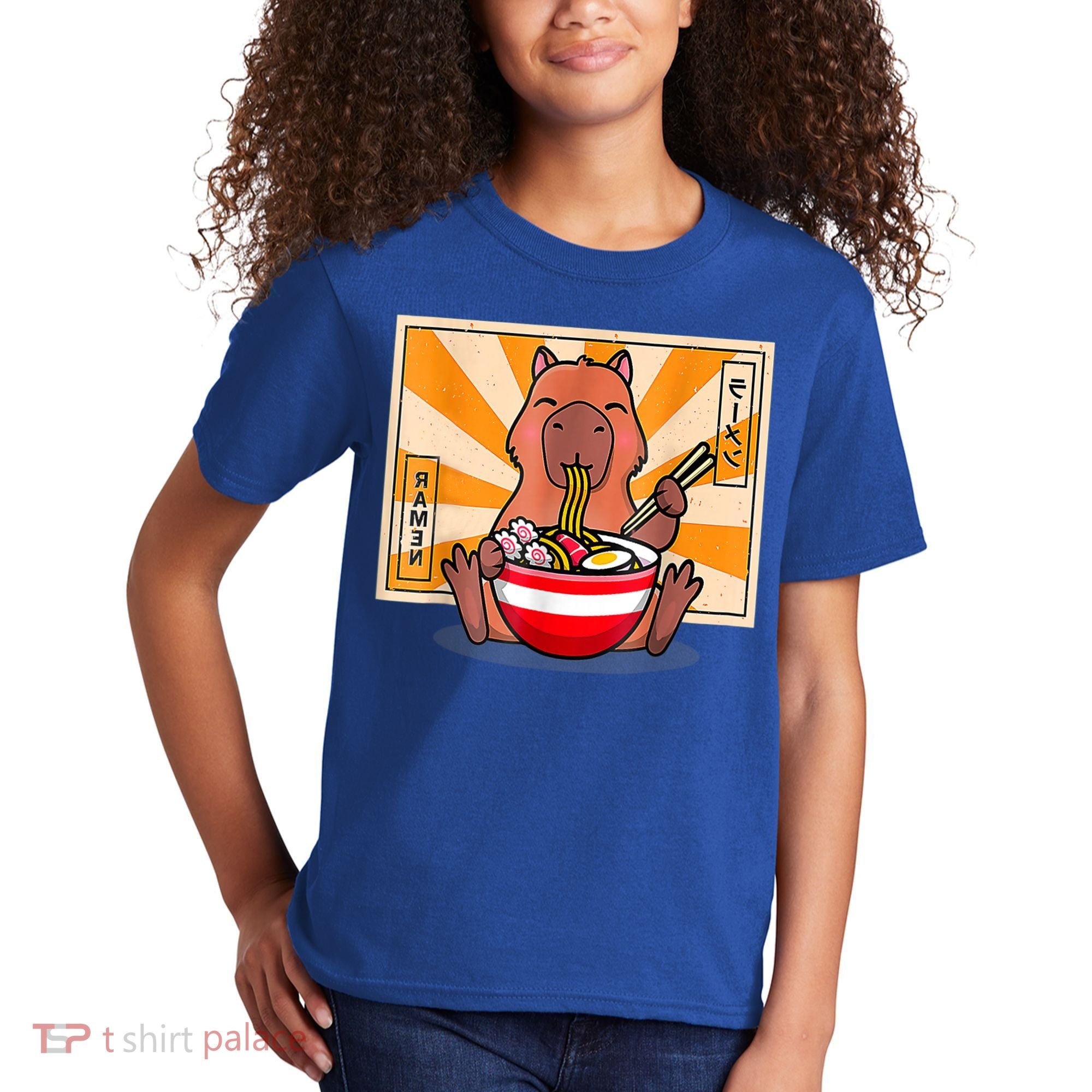 Cute Capybara Eating Ramen Funny Animal Anime Manga Kids T-Shirt