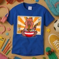 Cute Capybara Eating Ramen Funny Animal Anime Manga Kids T-Shirt thumb 3