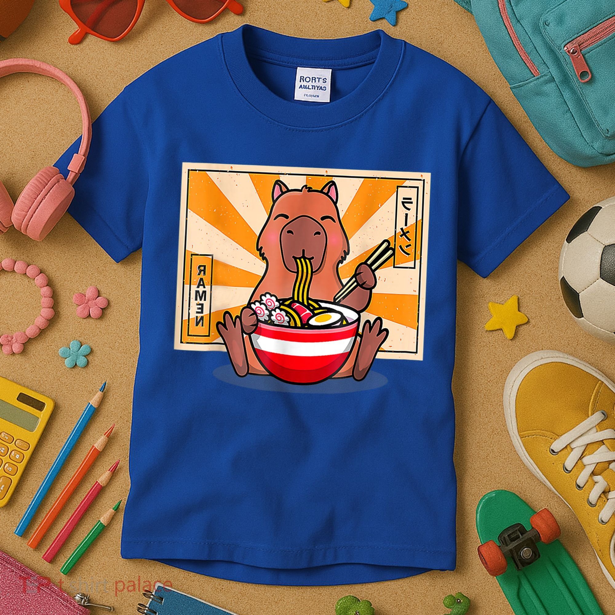 Cute Capybara Eating Ramen Funny Animal Anime Manga Kids T-Shirt