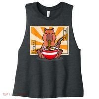 Cute Capybara Eating Ramen Funny Animal Anime Manga Women's Racerback Cropped Tank thumb 0