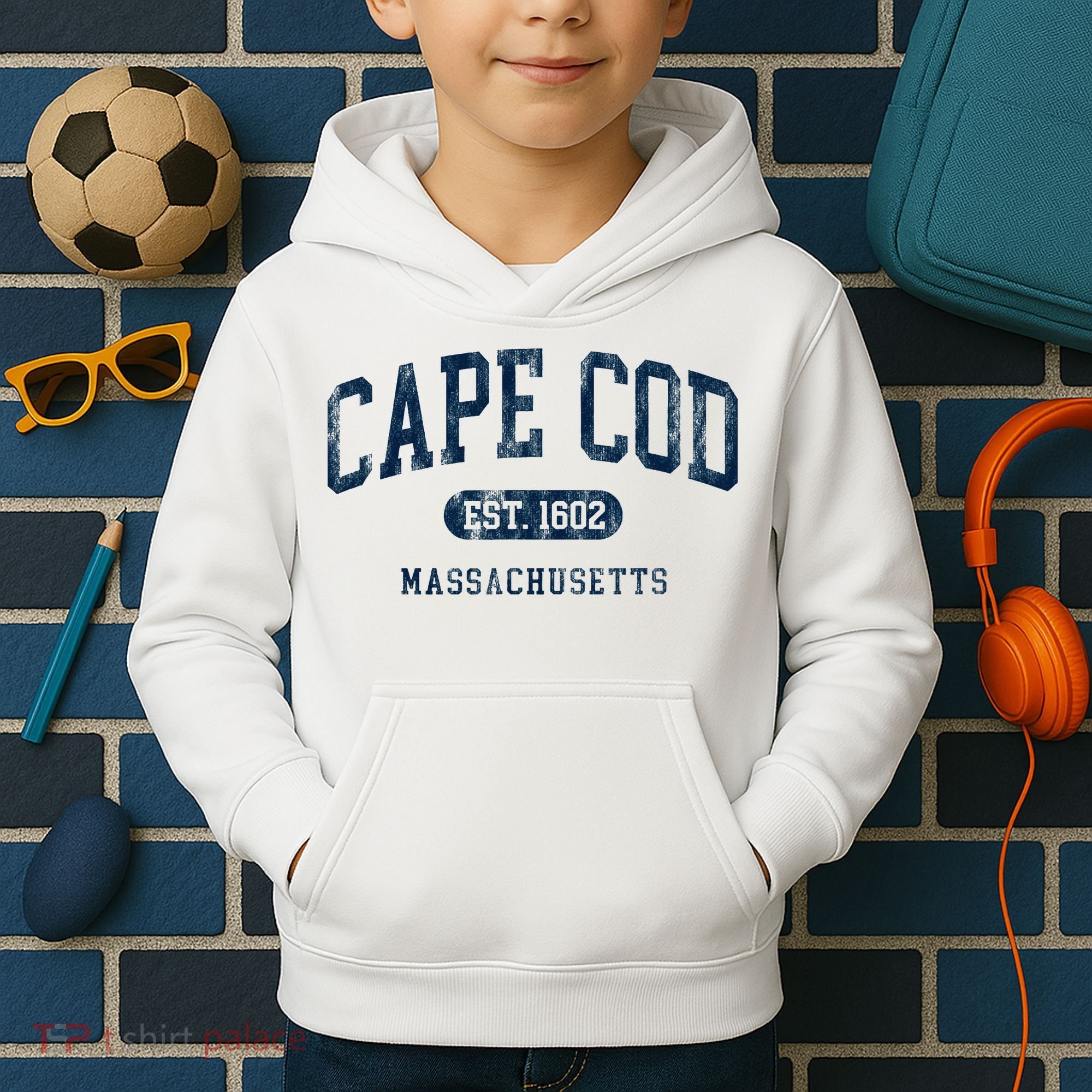 Cape Cod Est 1602 Massachusetts Retro Preppy Throwback Kids Hoodie