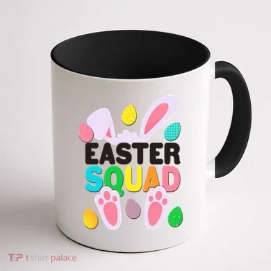 Cute Colorful Easter Squad Easter Bunny Rabbit Eggs Coffee Mug back