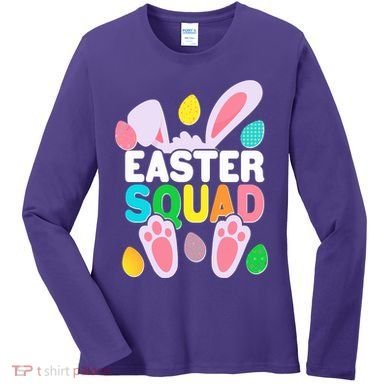 Cute Colorful Easter Squad Easter Bunny Rabbit Eggs Women's Long Sleeve Shirt