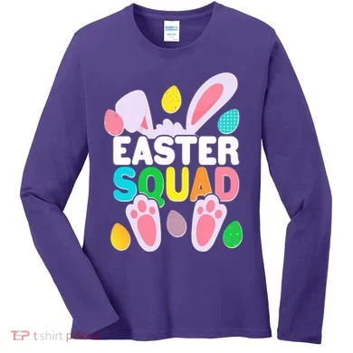 Cute Colorful Easter Squad Easter Bunny Rabbit Eggs Women's Long Sleeve Shirt