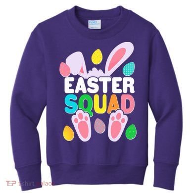 Cute Colorful Easter Squad Easter Bunny Rabbit Eggs Kids Sweatshirt