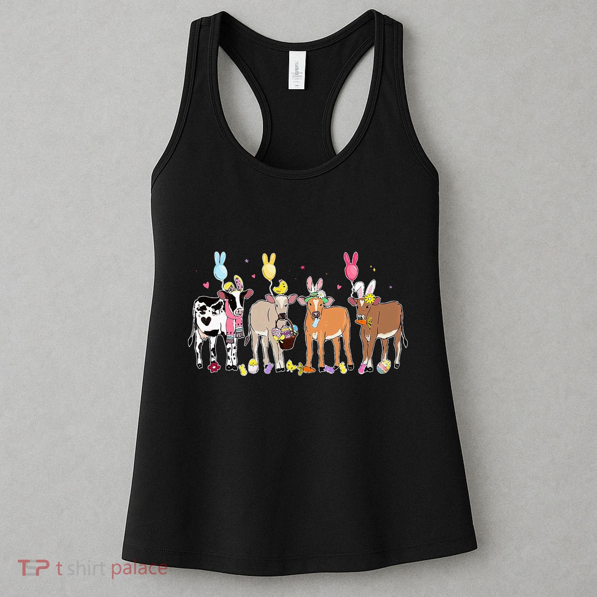 Cute Cow Easter Day Farm Animals Easter Eggs Bunny Women's Tank Top