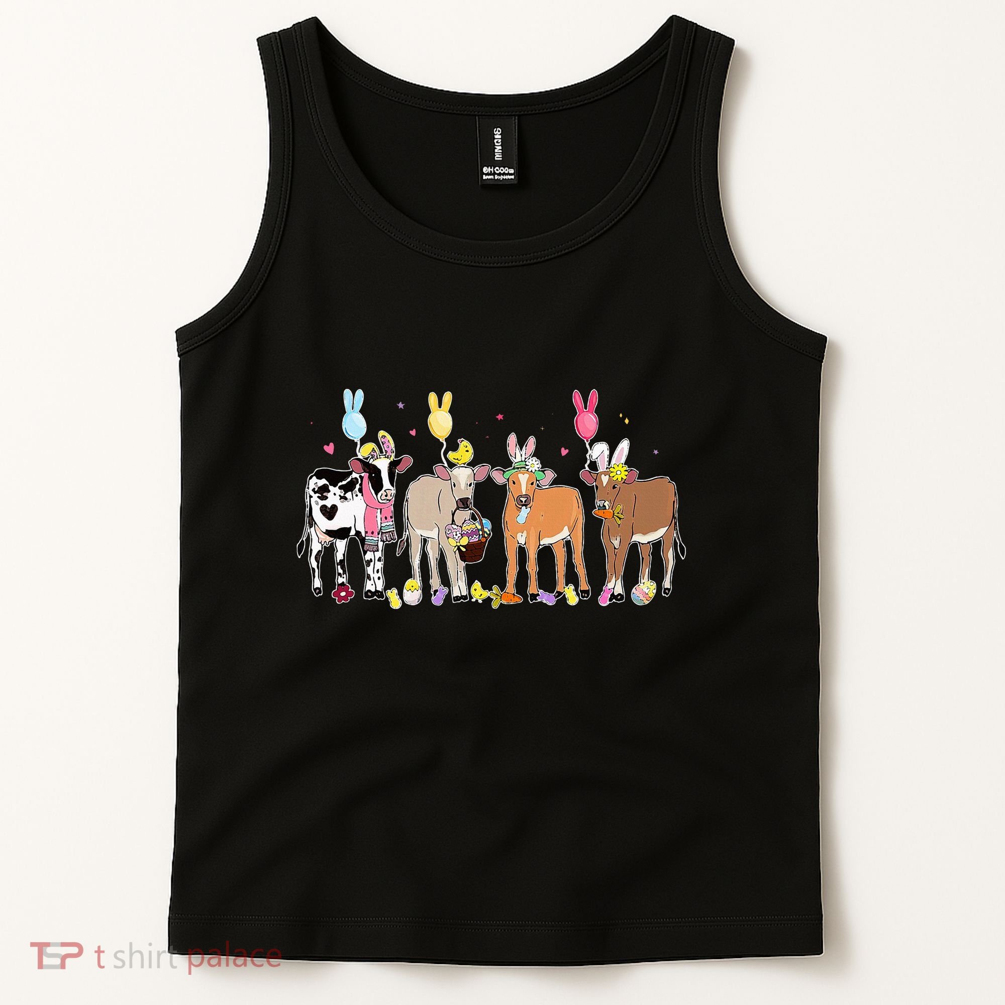 Cute Cow Easter Day Farm Animals Easter Eggs Bunny Tank Top